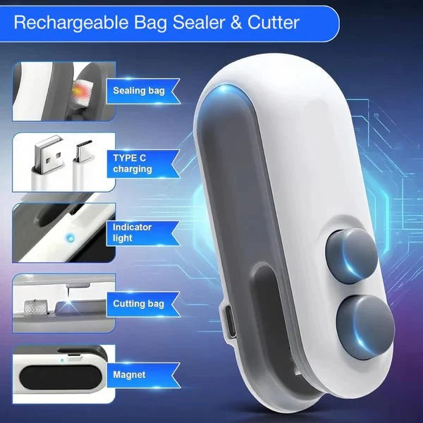 2-in-1 Mini Bag Sealer – USB Rechargeable & Long Lasting Battery - Ventrokahome