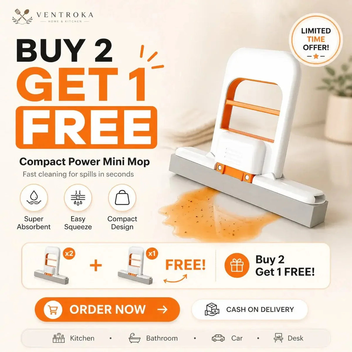 Compact Power Mini Mop for Effortless Cleaning - Ventrokahome
