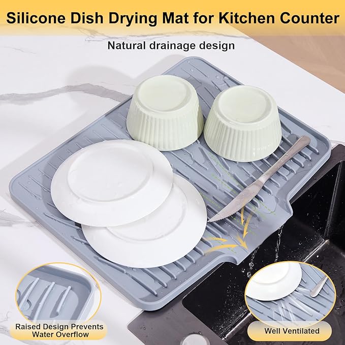 icone Dish Drying Mat for Kitchen Counter,Non - Slip Dish Drying Pad with Drain Lip,Heat Resistant Sink - Ventrokahome