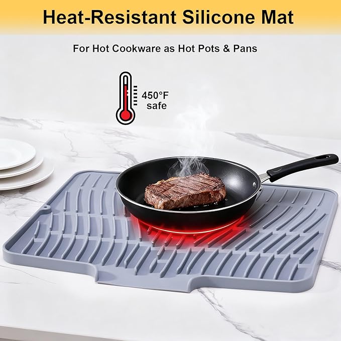 icone Dish Drying Mat for Kitchen Counter,Non - Slip Dish Drying Pad with Drain Lip,Heat Resistant Sink - Ventrokahome
